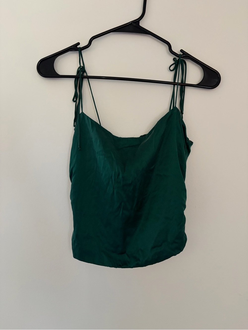 Reformation Tie-Shoulder Satin Cami Top - Emerald Green